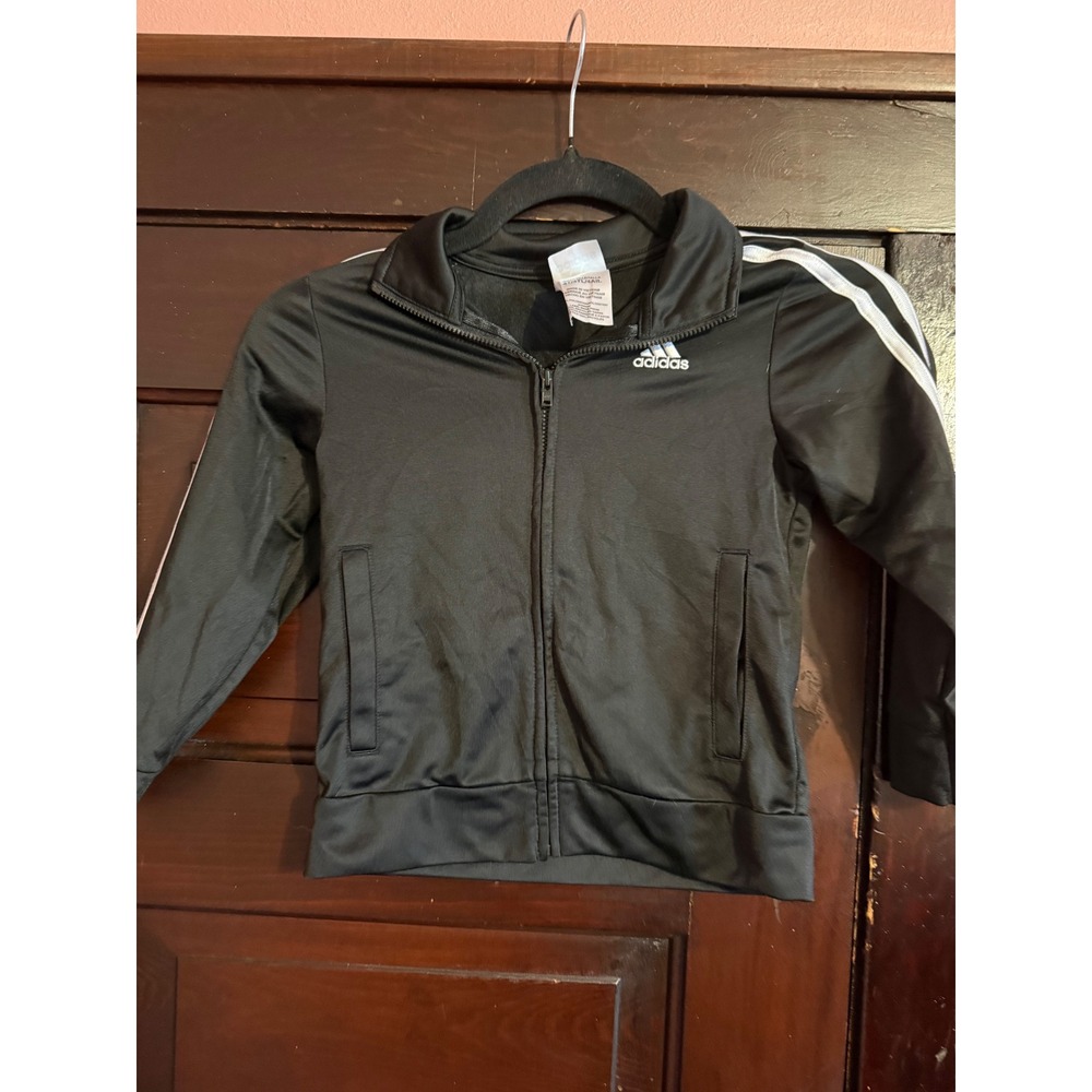 Adidas Kids Black White 3-Stripe Full Zip Track Jacket Size 4T Tracksuit Top